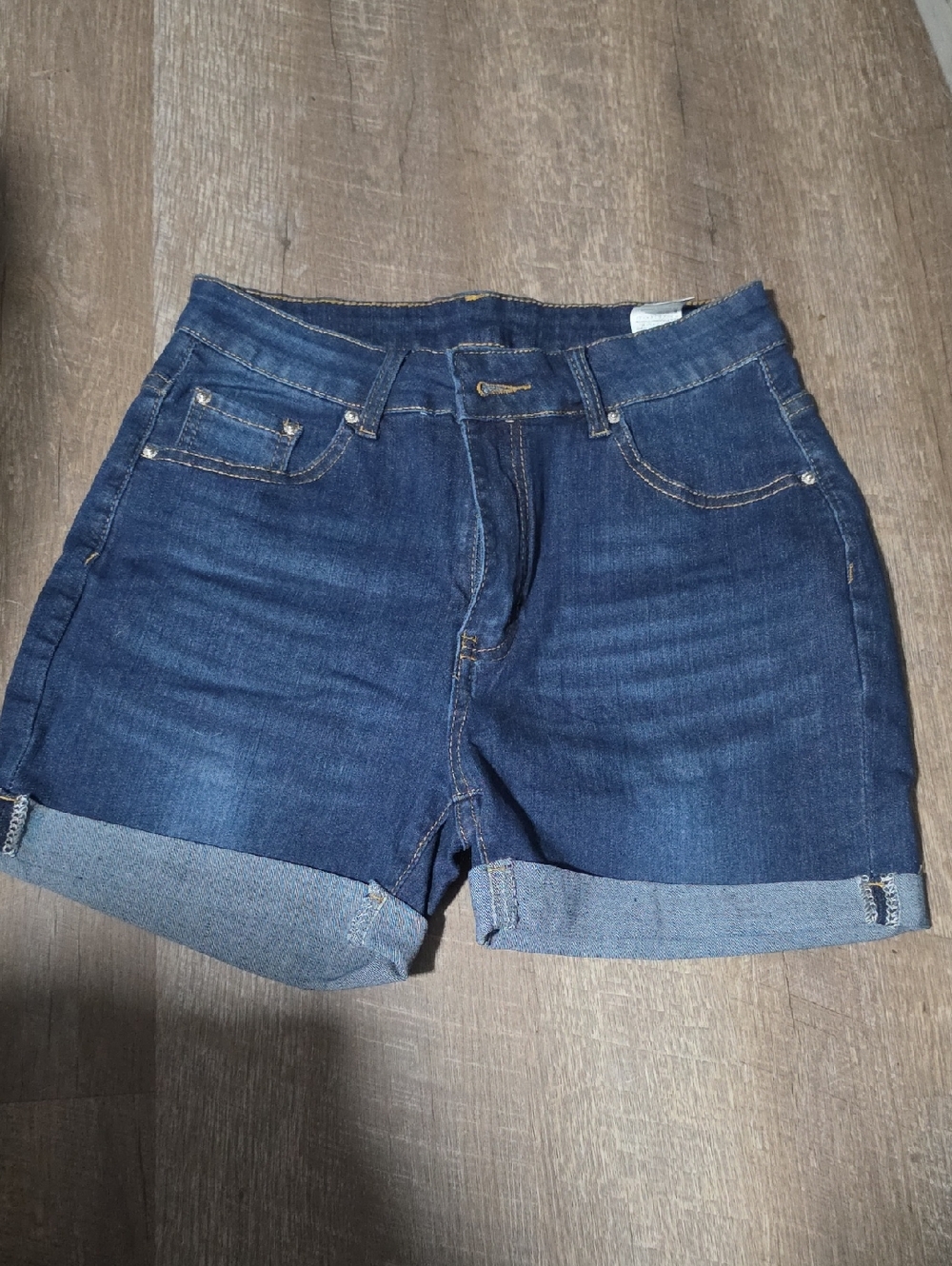 SHEIN Dark Blue Rolled Cuff Denim Shorts